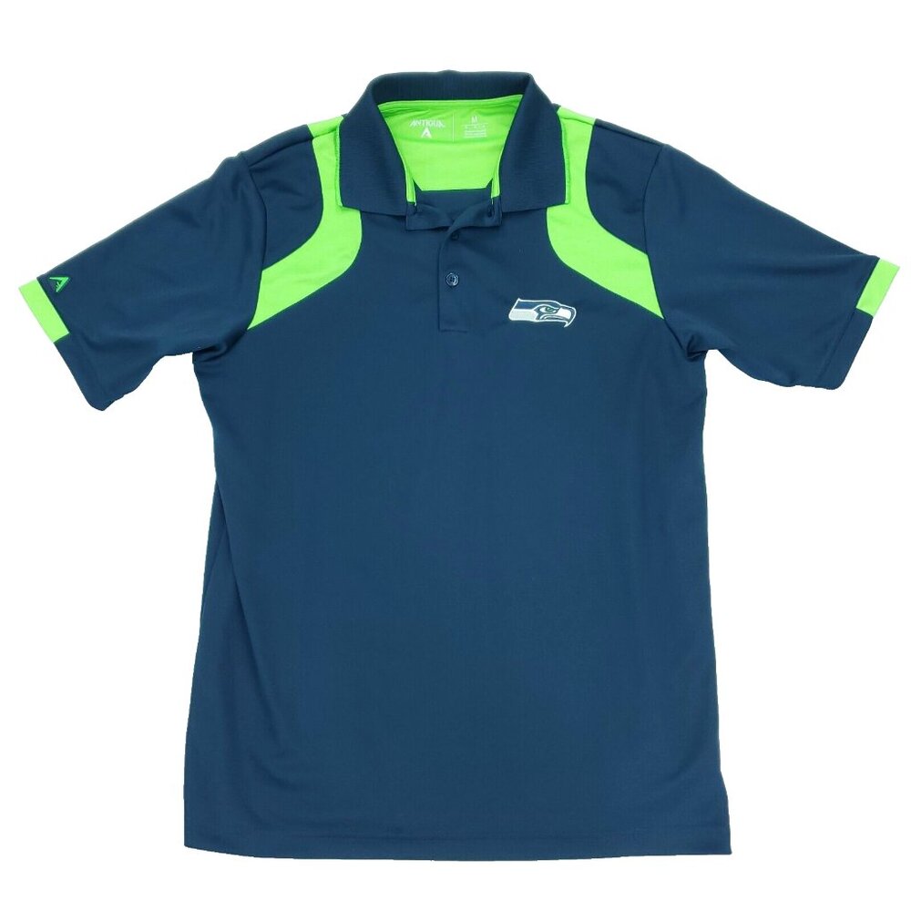Antigua Seattle Seahawks Polo Shirt Mens Medium Blue Green Short Sleeve